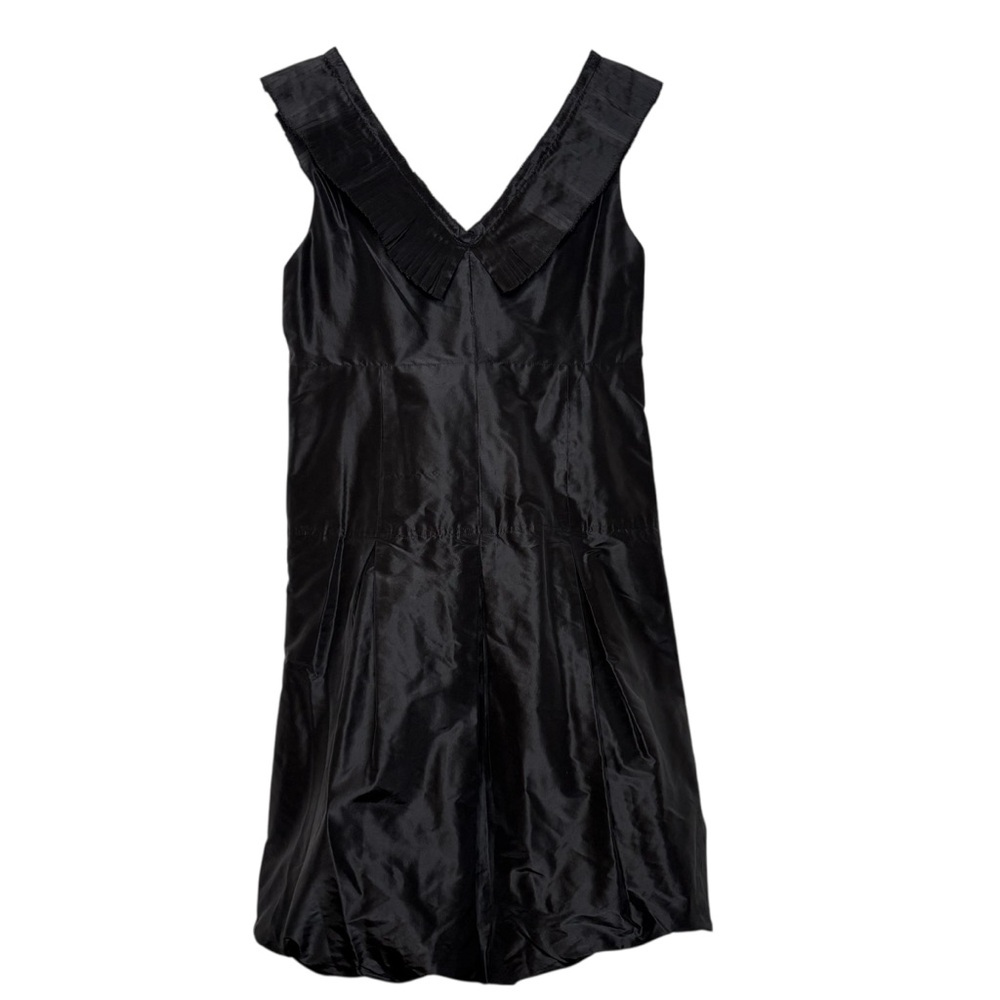 Vera Wang Black Silk Pleated Collar V Neck Sleeveless Mini Dress sz 10
